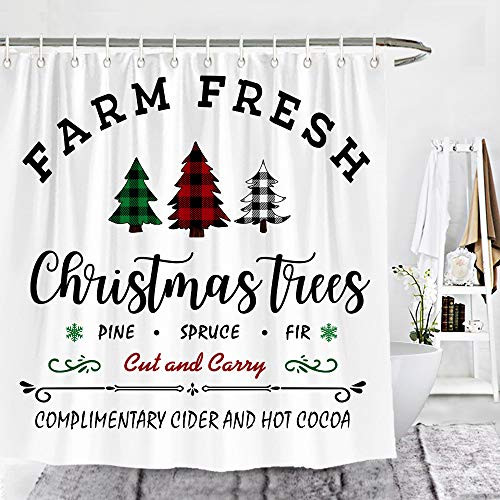 Wencal Farm Fresh Buffalo Check Plaid Christmas Trees Shower Curtain Rustic Farmhouse Bathroom Decor with Hooks 72 x 72 Inches Wencal Farm Fresh Buffalo Check Plaid Christmas Trees Shower Curtain Rustic Farmhouse Bathroom Decor with Hooks 72 x 72 Inches