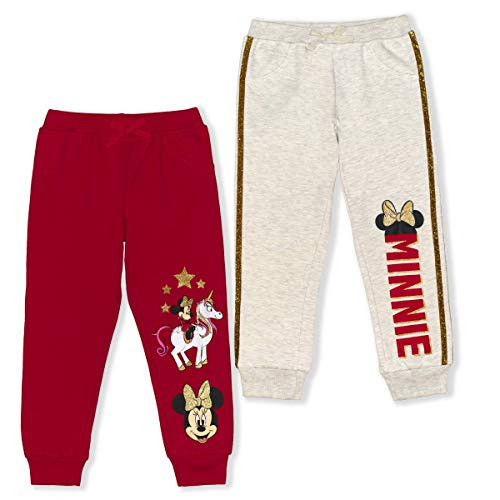 Disney Girl's 2-Piece Minnie Mouse Jogger Pant Set, Solid Red/Grey, Size 3T