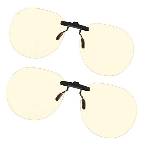 Blue Light Filter Clip-on Computer Reading Glasses UV Blue light Anti Eye Strain Unisex Anti Blue 2 Pack (frame round  and  lens yellow)