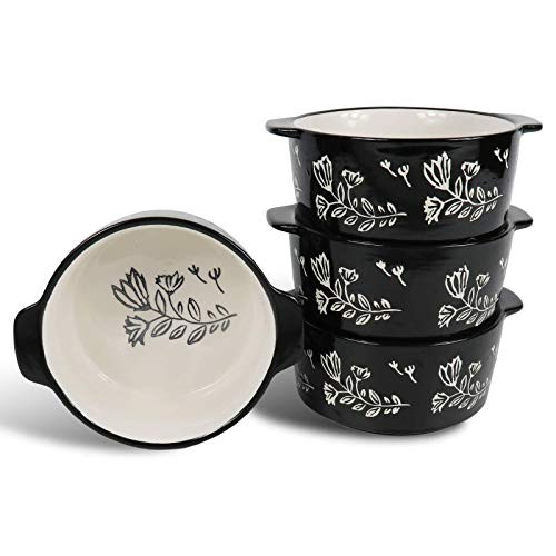 Wisenvoy Soup Bowls Soup Bowls with Handles French Onion Soup Crocks Oven Safe Black Soup Bowl French Onion Soup Bowls