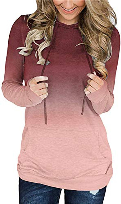 Nekosi Womens Soft Hoodie Pullover Tie-Dye Long Sleeve Drawstring Casual Sweatshirt Tops with Pocket Wine Red X-Large Nekosi Womens Soft Hoodie Pullover Tie-Dye Long Sleeve Drawstring Casual Sweatshirt Tops with Pocket Wine Red X-Large