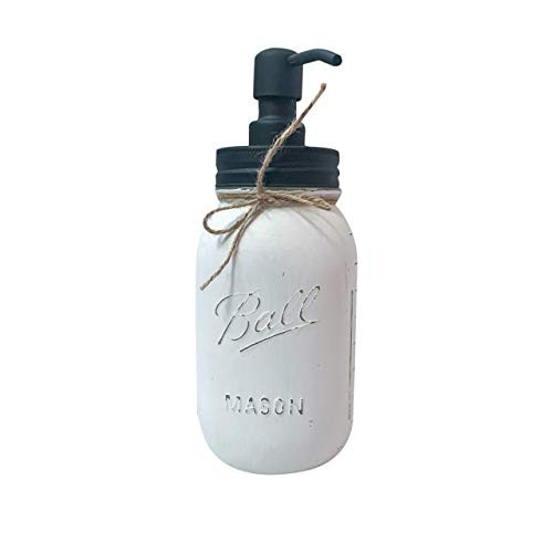 White Painted and Distressed Quart 32 oz. Mason Jar Soap Dispenser Pump AND Jar, Farmhouse Soap Dispenser Large, Painted and Distressed Mason Jar Soap Dispenser for Kitchen, Large Quart Size