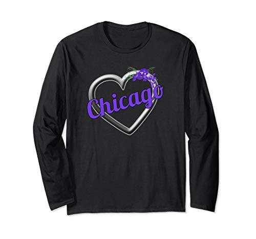 CHICAGO ILLINOIS with Violets Long Sleeve T-Shirt