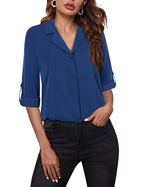 Womens Shirts for Work,Furnex 3/4 Sleeve Work Shirt Professional Button Down Chiffon Blouse for Office Wear Formal Ladies V Neck Dressy Business Top Fall Spring Tunic Tops to Wear with Leggings Womens Shirts for Work,Furnex 3/4 Sleeve Work Shirt Professional Button Down Chiffon Blouse for Office Wear Formal Ladies V Neck Dressy Business Top Fall Spring Tunic Tops to Wear with Leggings