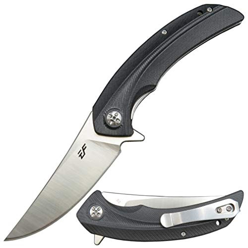 Eafengrow EF965 Folding Knife D2 Steel Blade G10 Handle with Pocket Clip EDC Tactical Knife Flipper Knife for Camping Tactical Hiking Survival Outdoor (Black)