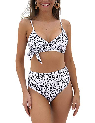 Blooming Jelly Womens High Waisted Bikini Sets Tie Knot High Rise Two Piece Swimsuits Bathing Suits(Small,White