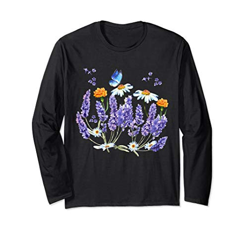 Lavender Plant Butterfly Herb Wildflower Botanical Gift Long Sleeve T-Shirt