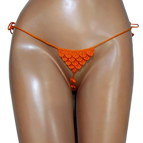 Crochet G-string thong crotchless Pumpkin color extreme micro bikini bottom See through bikini bottom by Trangscrochet