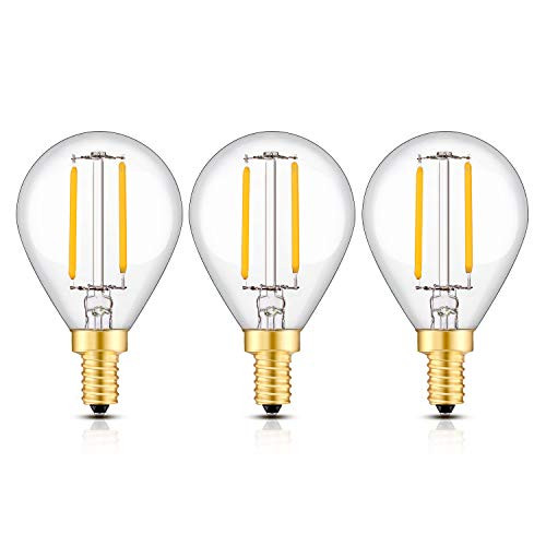 LED Candelabra Filament Bulbs 2W Dimmable 20W Equivalent, 2700K Warm White G45 Globe Shape, E12 Base Antique Candle Light Bulb, 3 Pack