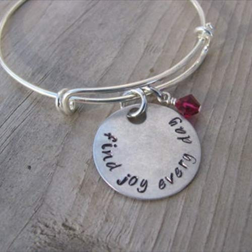 Hand-Stamped Bangle Bracelet inchfind joy every day inch with your choice of bead