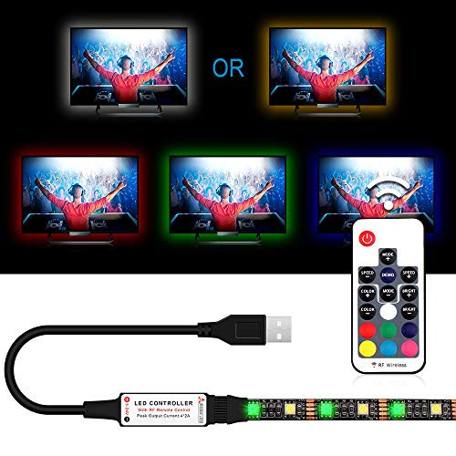 USB LED Strip Lights, RGB+White with RF Remote Controller, IP65 Waterproof Flexible Strip Light, 5050 RGBW TV Backlight 1M (3.28FT)