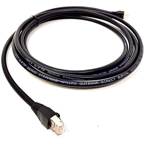 30ft Cat7 Outdoor Waterproof Ethernet Direct Burial Cable (600MHz) Shielded (Pure Copper) PE Rugged Jacket