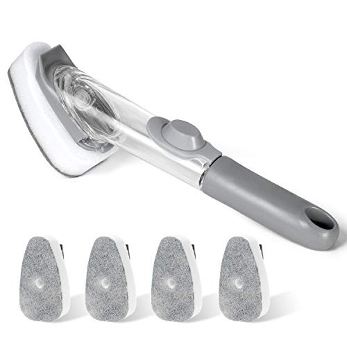 Dish Wand Refills Sponge,Nircsom 1 Dish Wands and 4 Refill Replacement Heads Heavy Duty Dish Wand Sponge for Kitchen Cleaning,Cleaning Sponge with Handle,Cleaning Brush,Non Scratch and Reusable