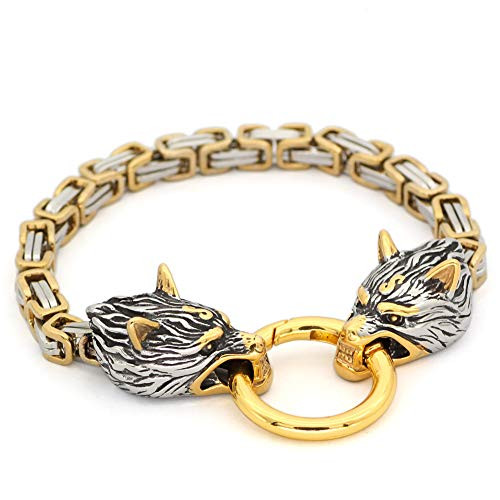 GuoShuang Viking Men Stainless Steel King Chain Viking Wolf Head Bracelet 21 23 25 cm (7.6) GuoShuang Viking Men Stainless Steel King Chain Viking Wolf Head Bracelet 21 23 25 cm (7.6)