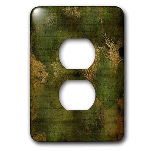 3dRose Chic Green Grunge With Script Writing and Image Of Gold. - Light Switch Covers (lsp_326636_6)