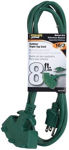 Cord Exten 3-Tap 8Ft 16/3 Grn