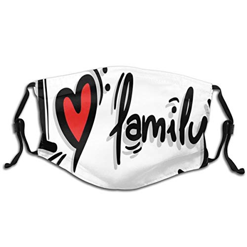 Activated carbon filter Windproof mask for Unisex,I Heart Family Stylized Writing Pictogram Style Artwork With Dots Happiness