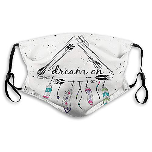Boho Style Arrows Triangle Shape Dream Hand Writing Feathers Reusable Face Mask Balaclava Outdoor Nose Mouth Cover for Men and Women