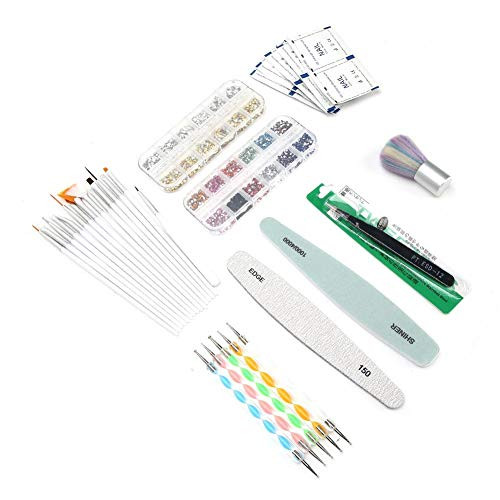 Nail Art Kit, Manicure Tool Set with Nail Dotting Pen Rhinestones Decoration Nail Art Brush File Tweezers