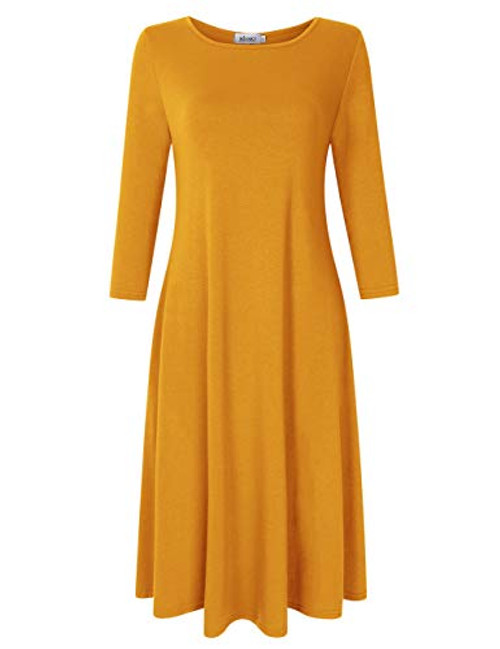 MISSKY Women's Pullover 3/4 Sleeve Pocket Loose Dress (XS,Yellow8)