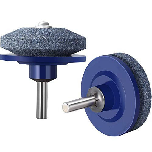 Jovitec 2 Pieces Lawn Blade Sharpener Drill Lawnmower Sharpener Mower Sharpener for Any Power Drill, Blue