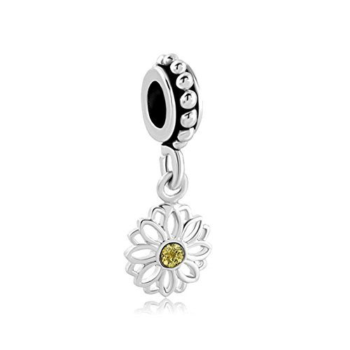 LilyJewelry Daisy Flower Dangle Charm Bead Fits European Snake Chain Bracelets