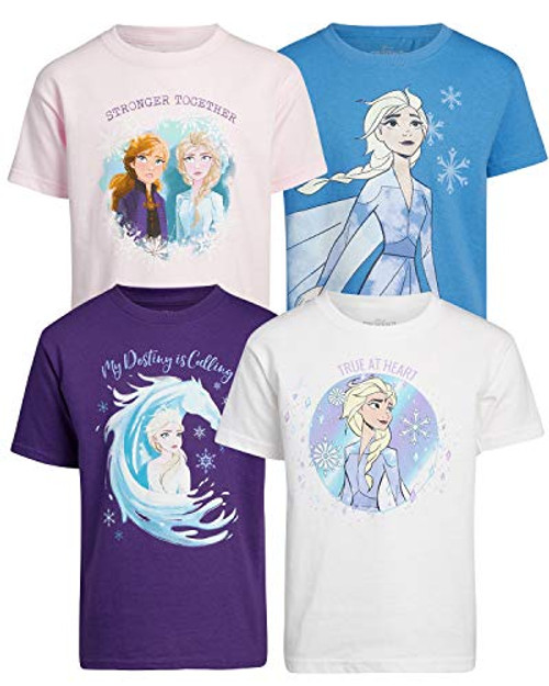 Disney Girls' 4 Pack T-Shirt - Frozen or Minnie Mouse Short Sleeve Graphic Tee (Toddler/Little Girls), Size 4T, Frozen
