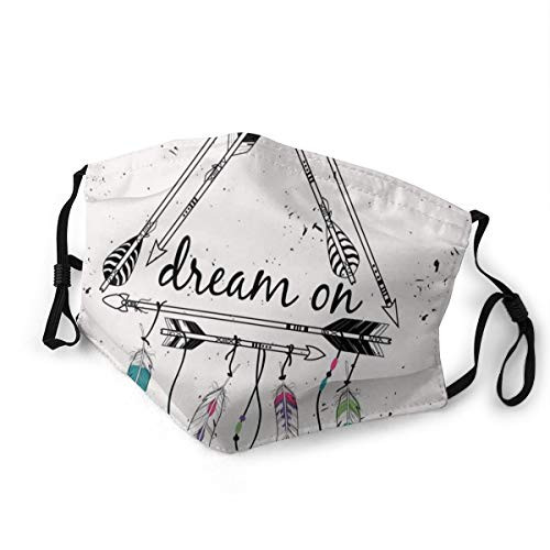 Fashion Windproof Activated Carbon mask,Boho Style Tribal Ethnic Arrows Triangle Shape Dream On Hand Writing Feathers,Printed Facial decorations for teens child,S