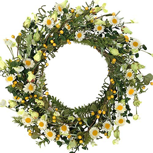 20 Inch Artificial Spring Summer Wreath for Front Door Green Leaf Wreath Yellow Berry Wreath Artificial White Daisy Wreath Flower Wreath with Yellow Berries Indoor or Outdoor Wall Wedding Home Decor 20 Inch Artificial Spring Summer Wreath for Front Door Green Leaf Wreath Yellow Berry Wreath Artificial White Daisy Wreath Flower Wreath with Yellow Berries Indoor or Outdoor Wall Wedding Home Decor