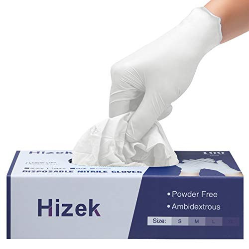 Nitrile Gloves, Hizek 100 Pcs Disposable Gloves,4 mil,Latex Free,Powder Free,Textured Anti-Allergic Wear-Resistant Exam Gloves for Home Use ? M, White? Nitrile Gloves, Hizek 100 Pcs Disposable Gloves,4 mil,Latex Free,Powder Free,Textured Anti-Allergic Wear-Resistant Exam Gloves for Home Use ? M, White?