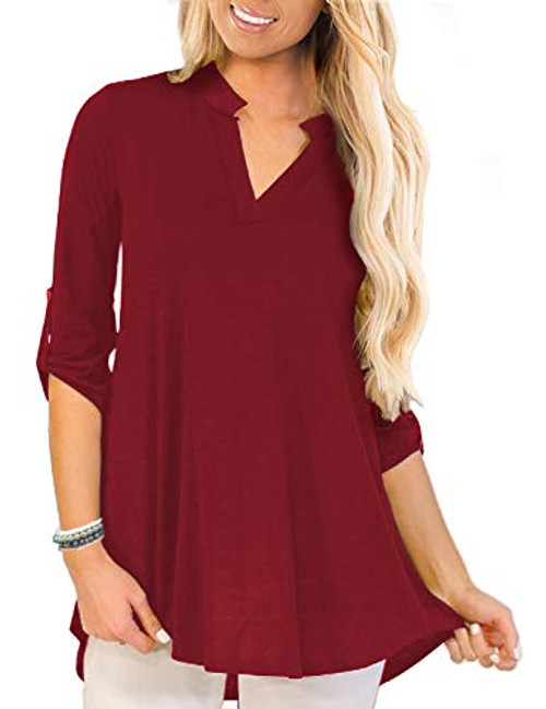 a.Jesdani Womens Tunic Tops Wine Red Blouse Shirt Tunics for Women with 3/4 Roll Sleeve V Neck 2XL Plus Size a.Jesdani Womens Tunic Tops Wine Red Blouse Shirt Tunics for Women with 3/4 Roll Sleeve V Neck 2XL Plus Size