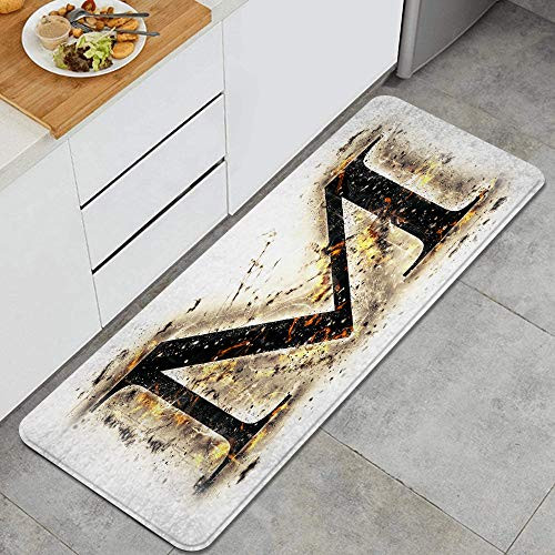 SINOVAL56 Letter M,Language Writing School Themed Name Initials in Fire Background Steamy Anti Fatigue Kitchen Mat Comfort Standing Mat Non-Slip Kitchen Rug