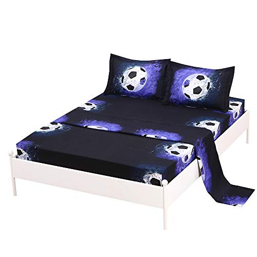 SDIII 3PC Soccer Bedding Sheet Sets Twin Size Sport Bed Sheets with Flat Fitted Sheet for Boys, Girls and Teens