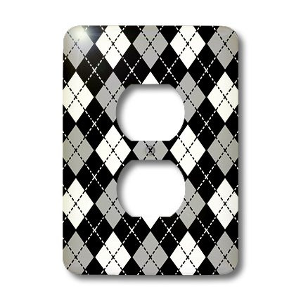 3dRose lsp_20420_6 Argyle Design Grey Black White 2 Plug Outlet Cover