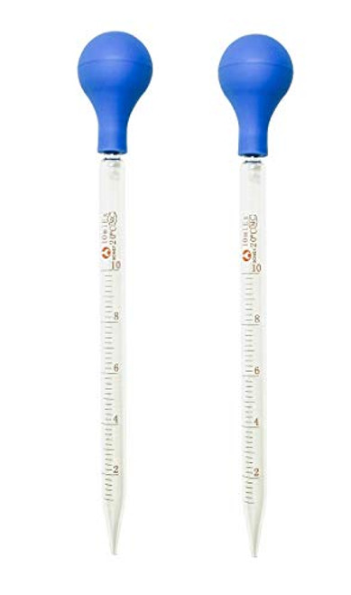 (2 Pack) Glass Graduated Medicine Dropper Pipettes Lab Dropper with Blue Rubber Cap and Scale (10ml (2 Pack)) (2 Pack) Glass Graduated Medicine Dropper Pipettes Lab Dropper with Blue Rubber Cap and Scale (10ml (2 Pack))