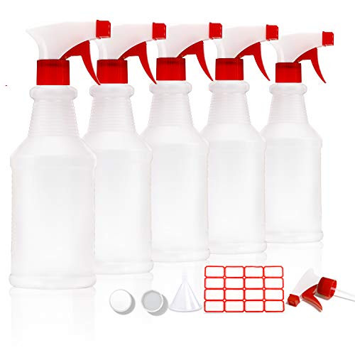 HATOKU Spray Bottles, 5pcs 16oz, Refillable Empty Spray Bottle for Cleaning Solutions, Commercial, Household, Chemical Resistant, Adjustable Nozzle for Essential Oils, Alcohol Safe