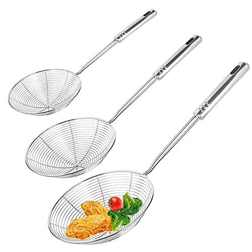 3 Pack Stainless Steel Skimmer,Spider Strainer Skimmer,Wire Skimmer Ladle with Handle for Spaghetti,Kitchen Cooking,Frying Chips,Noodles,Pasta(5Inch/6Inch/7Inch) 3 Pack Stainless Steel Skimmer,Spider Strainer Skimmer,Wire Skimmer Ladle with Handle for Spaghetti,Kitchen Cooking,Frying Chips,Noodles,Pasta(5Inch/6Inch/7Inch)