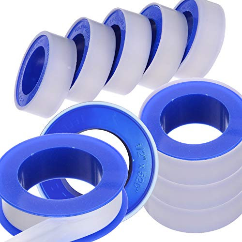 PTFE Pipe Slealant Seal Teflon Tape Plumbers Tape - 10 Rolls Theard Flex Seal Tape Waterproof Plumbers Plumbing White 1/2 inch x 520 Inch