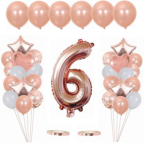 Kiwochy 6th Birthday Party Balloons Decorations Rose Gold Birthday Party Pack 6th Birthday Decorations Party Supplies with Rose Gold Number 6 Balloons Star Heart Foil Balloons Confetti Balloon 33Pcs Kiwochy 6th Birthday Party Balloons Decorations Rose Gold Birthday Party Pack 6th Birthday Decorations Party Supplies with Rose Gold Number 6 Balloons Star Heart Foil Balloons Confetti Balloon 33Pcs