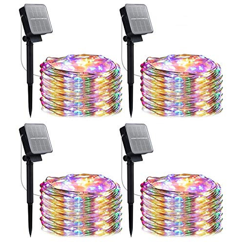 Outdoor Solar String Lights, 4 Pack 33 Feet 100 Led Solar Powered Fairy Lights with 8 Lighting Modes Waterproof Decoration Copper Wire Lights for Patio Yard Trees Christmas Party ( Multicolor )
