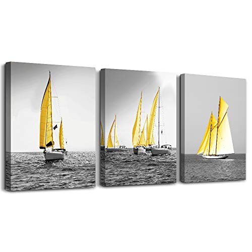 Black and white ocean yellow sailing Canvas Wall Art for Living Room office Wall Artworks Bedroom wall Decoration, 3 piece Home bathroom Wall decor posters seaview landscape Pictures wall painting Black and white ocean yellow sailing Canvas Wall Art for Living Room office Wall Artworks Bedroom wall Decoration, 3 piece Home bathroom Wall decor posters seaview landscape Pictures wall painting