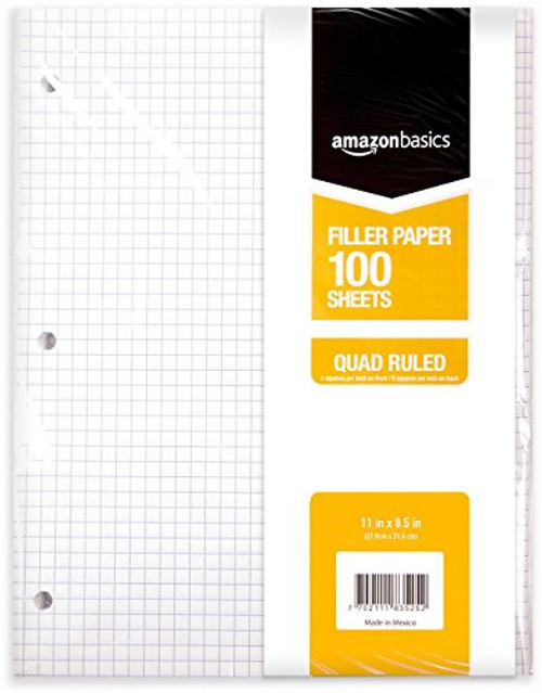 AmazonBasics Graph Ruled Loose Leaf Filler Paper, 100-Sheet, 11" x 8.5", 6-Pack - 583524