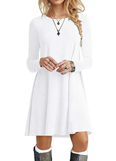 POPYOUNG Women's Long Sleeve T Shirt Dresses Casual Swing Dress XL, White POPYOUNG Women's Long Sleeve T Shirt Dresses Casual Swing Dress XL, White