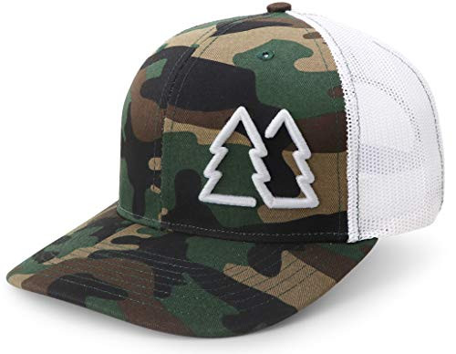 WUE Simple Pine Trees Trucker Hats for Men Adjustable Snapback Mesh Cap Great for Outdoors (Camo/White)