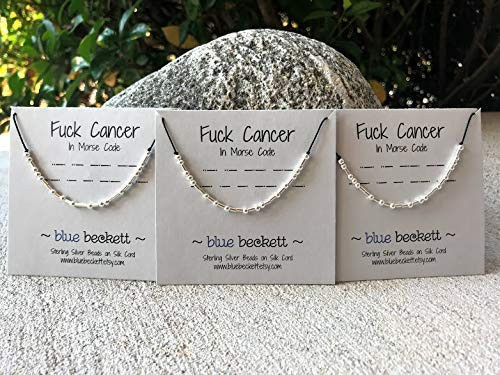 FUCK CANCER Morse Code Necklace/Sterling Silver or Gold Filled Beads on Silk Cord