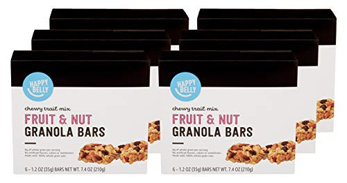 Amazon Brand - Happy Belly Fruit  and  Nut Chewy Trail Mix Granola Bars, 6 Count (Pack of 12)