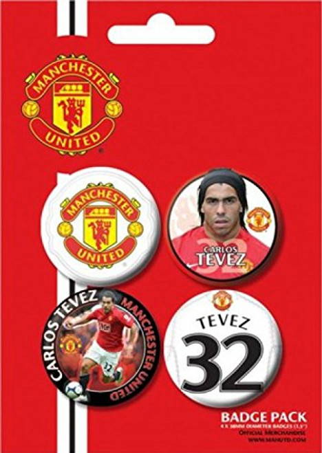 1art1 Football, F.c. Manchester United, Carlos Tevez Badge Pack (6x4 inches) and 1x Surprise Sticker