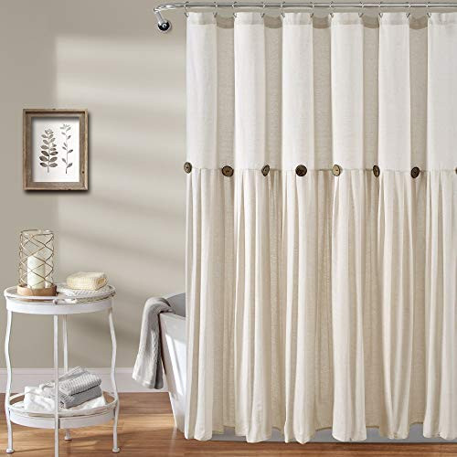 Lush Decor Linen Button Shower Curtain, Off White, 72 inch x 72 inch