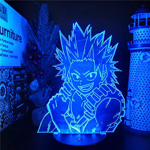 3D Illusion Lamp Anime Decor Boku No Hero Academia Kirishima Eijiro Anime Lights My Hero Academia 3D Led Color Changing Nightlights for Home Decor Touch