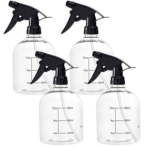 Plastic Spray Bottles 4pcs 16oz Empty Clear Spray Bottle with Measuring Mark, Black Trigger Sprayers, Adjustable Nozzle, for Cleaning Solutions, Planting, Cooking